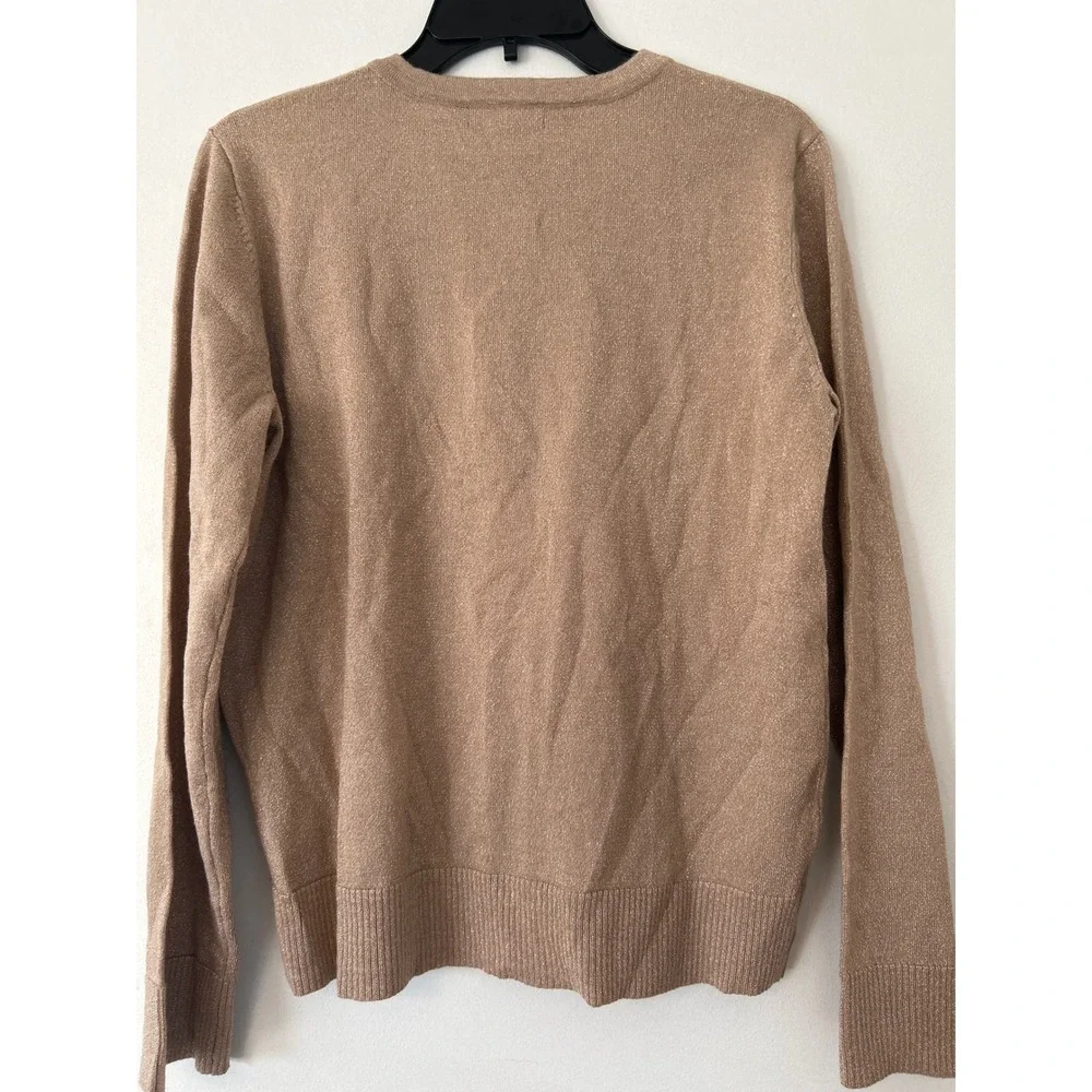 Cable & Gauge Womens Tan Glitter Knit Cardigan‎ Button Up Long Sleeve Top XLP